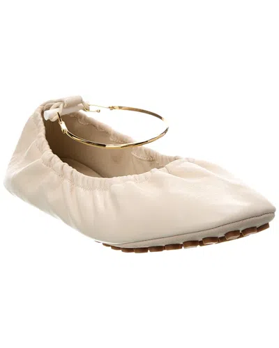 Fendi Filo Leather Ballerina Flat In Beige