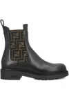 Fendi Black Leather And Ff Fabric Biker Jacket In Black