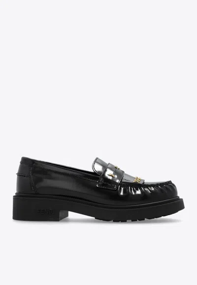 Fendi Filo Leather Loafers With Studs In Black