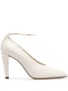 Fendi Almond Beige Pointed Pumps With Metallic Embellishments In White