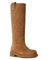 Fendi Cavallerizzo Boot Suede Ff Rubber Sole Boots Beige In Multi
