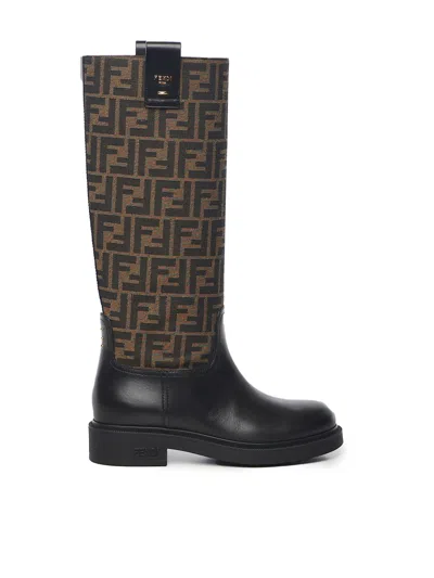 Fendi Filo Tubular Boots In Brown