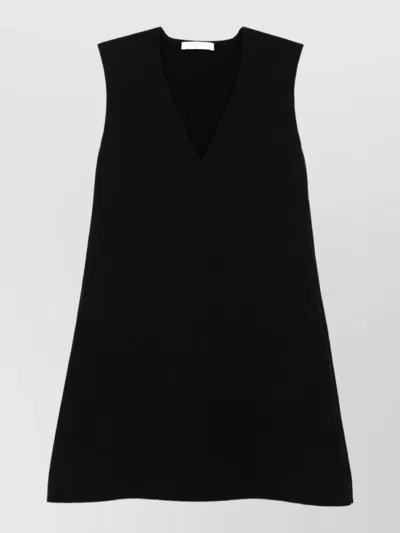 Fendi Fine-knit V-neck Sleeveless Mini Dress In Black