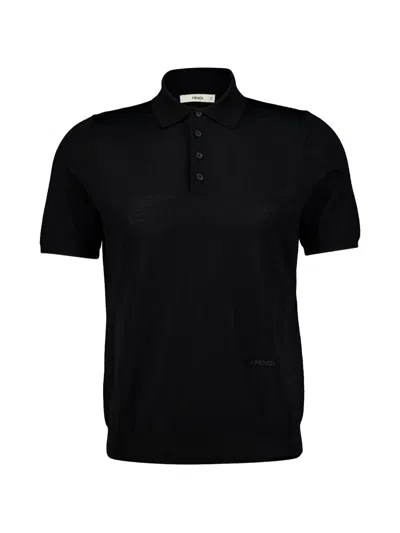 Fendi Fine-knit Wool Polo Shirt In Blue
