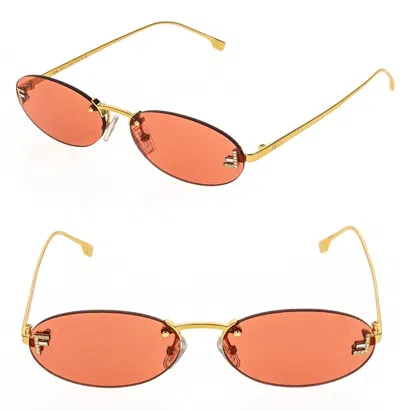Pre-owned Fendi First 4075 Gold Pink Narrow Oval Rimless Crystal Fashion Sunglass Fe4075us