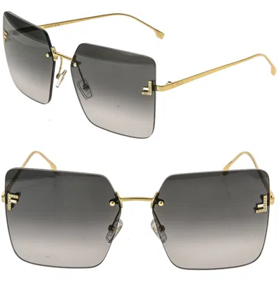 Pre-owned Fendi First 4082 Gold Gray Oversized Crystal Logo Fashion Sunglass Fe4082us
