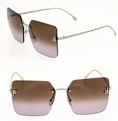 Pre-owned Fendi First 4082 Silver Brown Purple Oversize Crystal Fashion Sunglass Fe4083us