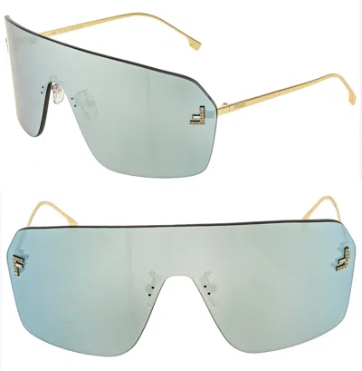 Pre-owned Fendi First 4121 Gold Blue Mirror Unisex Mask Crystal Fashion Sunglass Fe4121us
