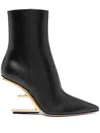 Fendi Lambskin Metallic F-heel Ankle Booties In Black