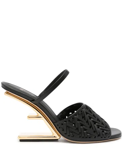 Fendi First 95mm Leather Sandals In Black