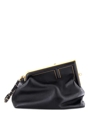 Pre-owned Fendi First Bag Leather Medium Clutch Bag In Black