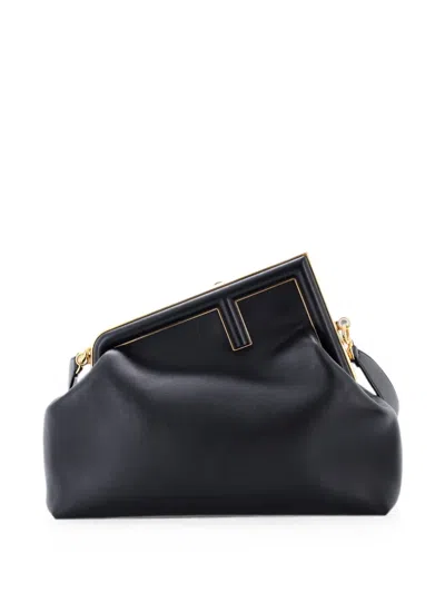 Pre-owned Fendi First Bag Leather Medium Clutch Bag In Black