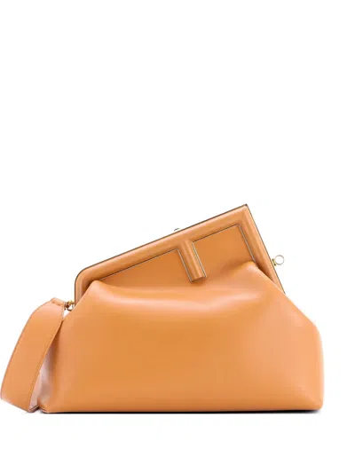 Pre-owned Fendi First Bag Leather Medium Clutch Bag In Brown