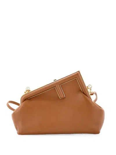 Pre-owned Fendi First Bag Leather Small Clutch Bag In Brown