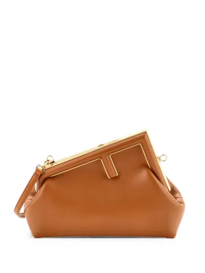 Pre-owned Fendi First Bag Leather Small Clutch Bag In Brown