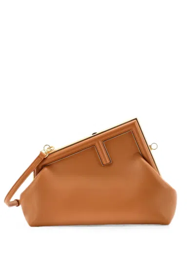 Pre-owned Fendi First Bag Leather Small Clutch Bag In Brown