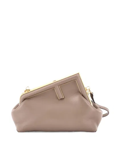 Pre-owned Fendi First Bag Leather Small Clutch Bag In Grey