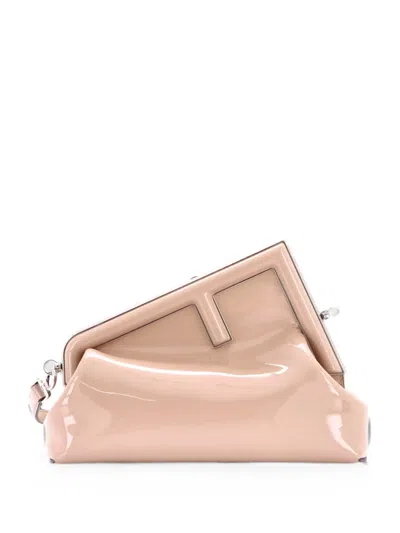 Pre-owned Fendi First Bag Patent Midi Shoulder Bag In Brown