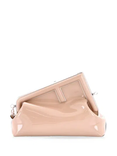 Pre-owned Fendi First Bag Patent Midi Shoulder Bag In Neutral