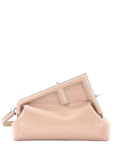 Pre-owned Fendi First Bag Patent Midi Shoulder Bag In Neutrals