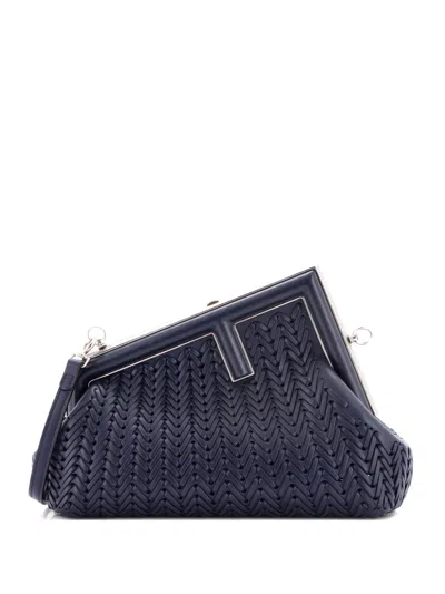 Pre-owned Fendi First Bag Woven Leather Small Clutch Bag In Blue