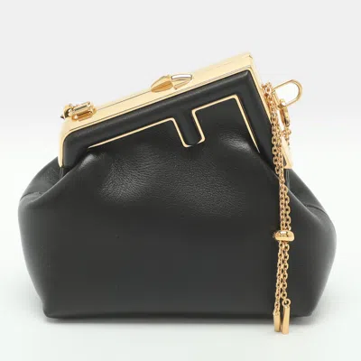 Pre-owned Fendi First Black Leather Shoulder Charm Bag