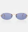 Fendi Rimless Oval-frame Crystal-embellished Gold-tone Sunglasses In Blue