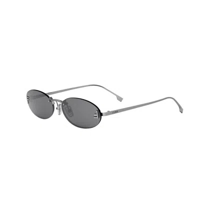 Pre-owned Fendi First Crystal Fe4075us-5412a Oval Silver In Gray