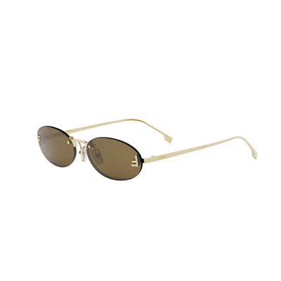 Pre-owned Fendi First Crystal Fe4075us-5430j Oval Shiny Endura Gold In Roviex