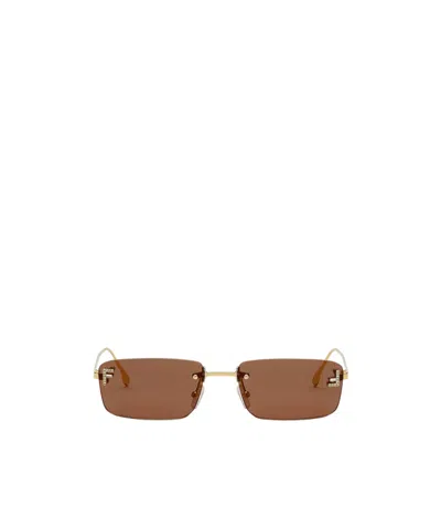 Fendi First Crystal Gold-coloured Sunglasses With Brown Lenses