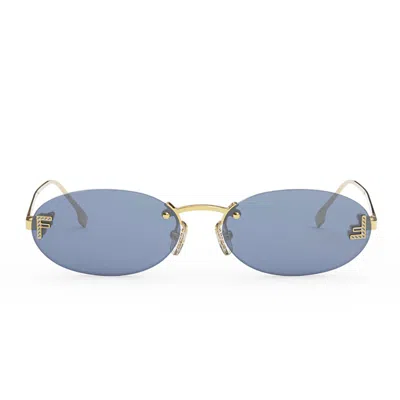 Fendi First Crystal Gold Oval Sunglasses In Blue
