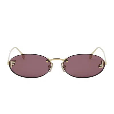 Fendi First Crystal Gold Oval Sunglasses In Neutral