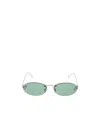 Fendi Oval-frame Crystal-embellished Silver-tone Sunglasses In Green