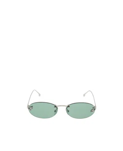 Fendi Oval-frame Crystal-embellished Silver-tone Sunglasses