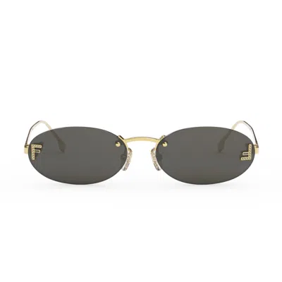 Fendi Embellished Ff Oval Metal Sunglasses In Gold