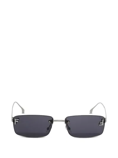 Fendi First Crystal-embellished Rectangle-frame Sunglasses In Silver