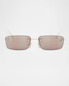 Fendi First Crystal Gold Rectangular Sunglasses In Silver