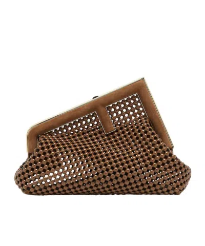 Fendi First Cut-out Small Clutch Bag In Brown