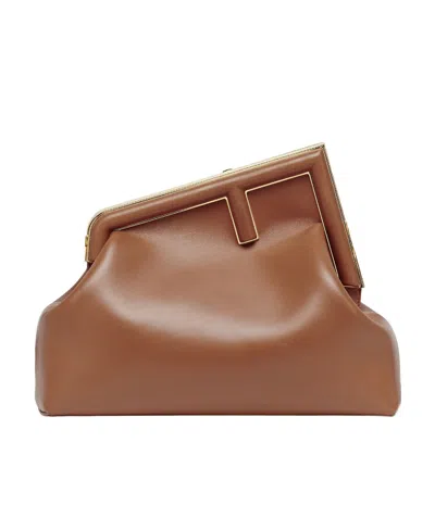 Fendi First Leather Shoulder Bag In Brown