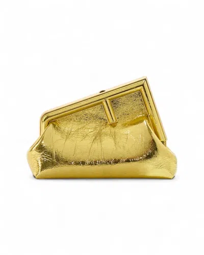 Fendi First Midi In Gold Laminated Leather
