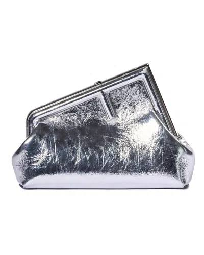 Fendi First Midi In Silver Laminated Leather In Gray