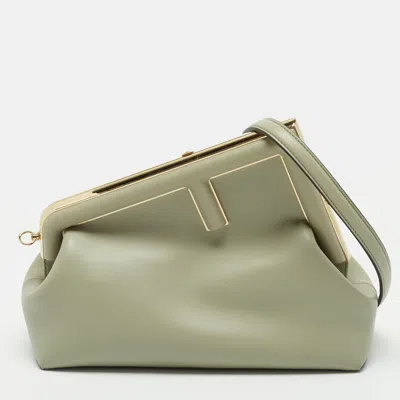 Pre-owned Fendi First Midi Light Green Leather Shoulder Bag