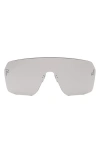Fendi ' First Rectangular Shield Sunglasses In Shiny Palladium/smoke Mirror