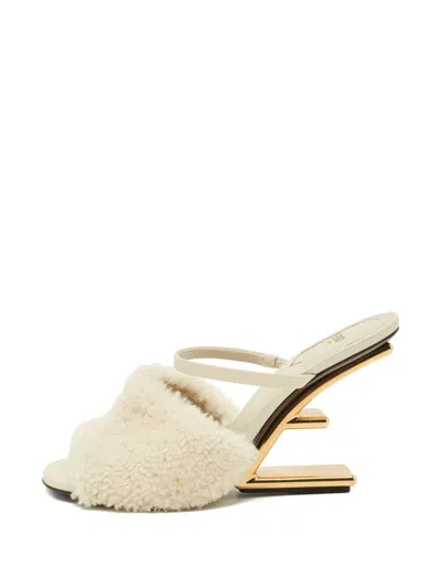 Pre-owned Fendi First Shearling Sandals In Neutral