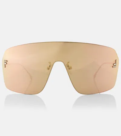 Fendi First Shield Sunglasses In Shiny Rose Gold/brown Mirror