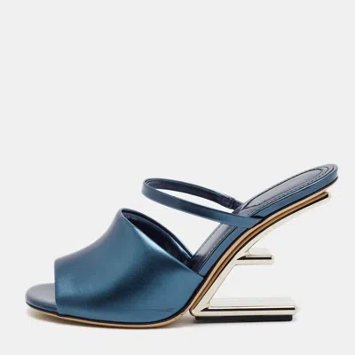 Pre-owned Fendi First Size 38 Navy Blue Leather Slide Sandals