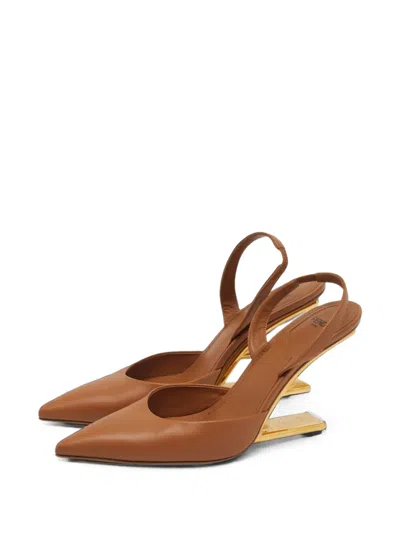 Pre-owned Fendi First Slingback Pumps In Brown