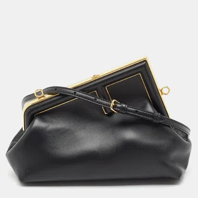 Pre-owned Fendi First Small Black Leather Clutch Bag