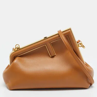Pre-owned Fendi First Small Brown Leather Clutch