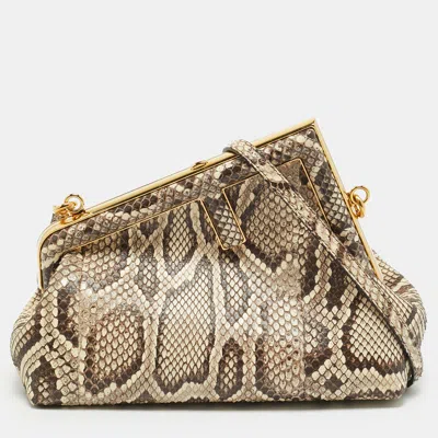 Pre-owned Fendi First Small Brown/cream Snakeskin Clutch